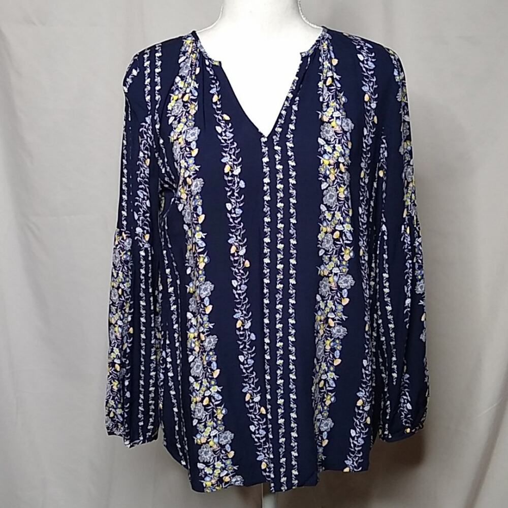 Old Navy Floral Split V-Neck Balloon Sleeve Top XS